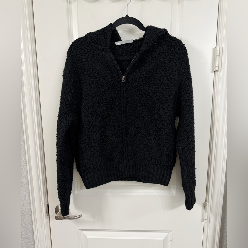 Vince Black Cozy Zip-Up Merino Wool Blend Cardigan